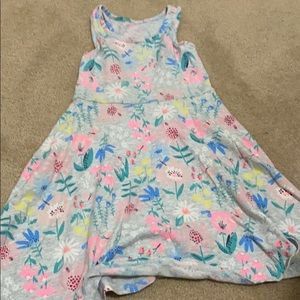 Girls summer dress, gray with flowers